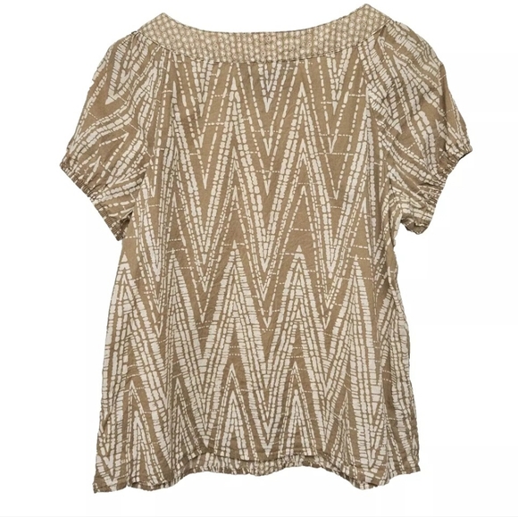 George Tan White Print Button Up Size M 8-10 Cotton Short Sleeve Pleats Preowned - Picture 2 of 8